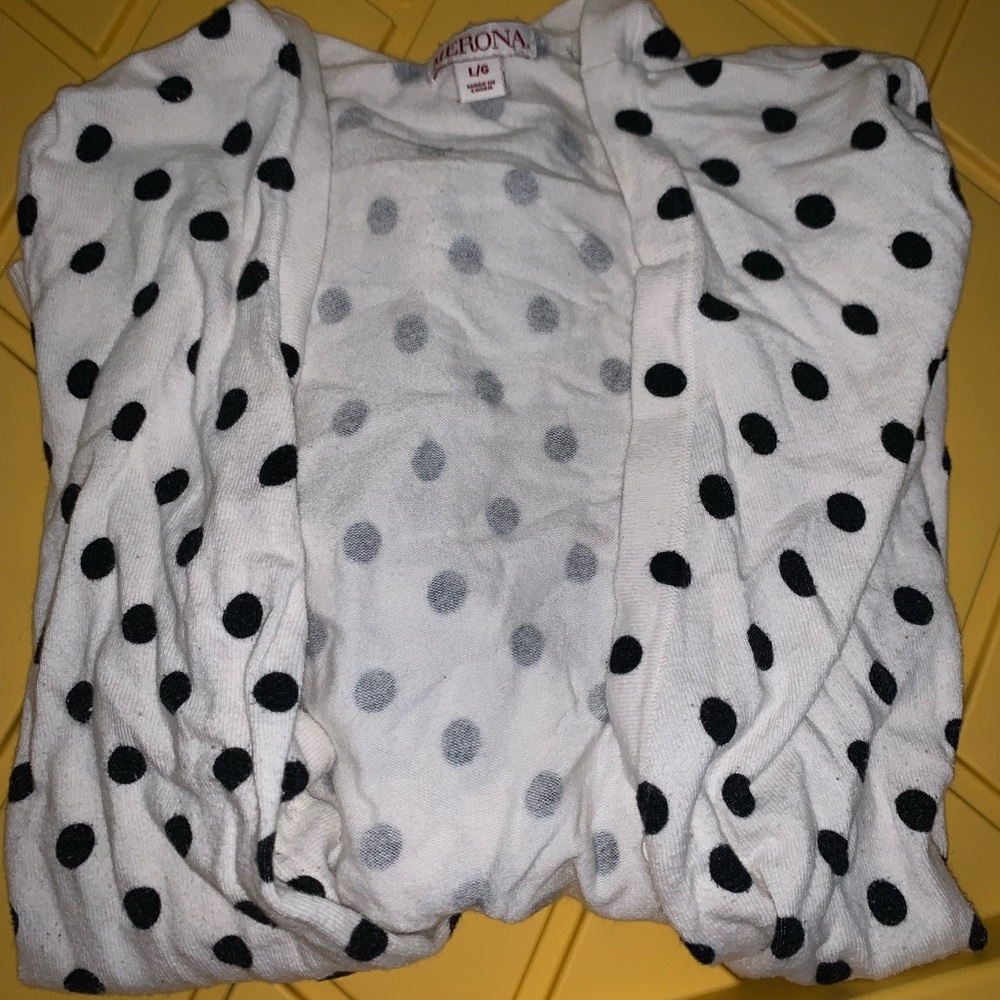Size L white and black polka dot cardigan